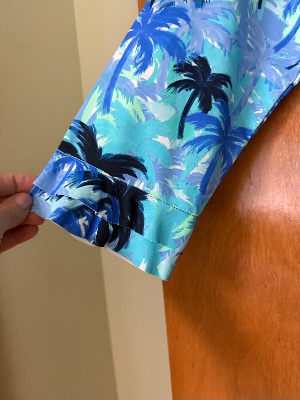Lulu-B Blue & Teal Palm Print Long Sleeve Dress - Picture 4 of 4